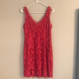 Adrianna Papell V-Neck Lace Floral Pink Dress